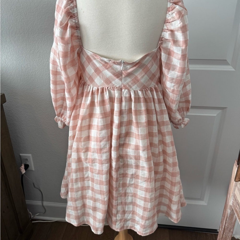NWT Storia Pink &White Check Plaid Smocked Pleated Dress.  Sz M. - Picture 5 of 9